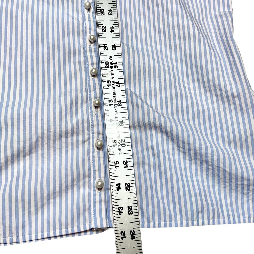 Anne Fontaine Aix Shirt Pearl Neck Size 38 Blue White Pinstripe Button Down - Picture 11 of 12